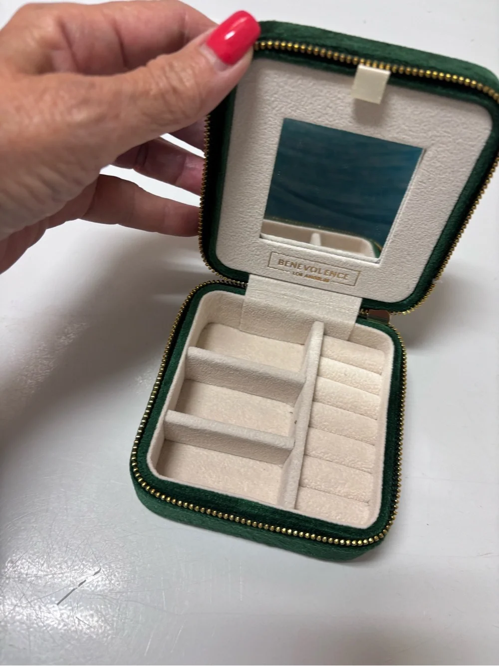 Green Velvet Travel Jewelry Organizer w/ Mirror